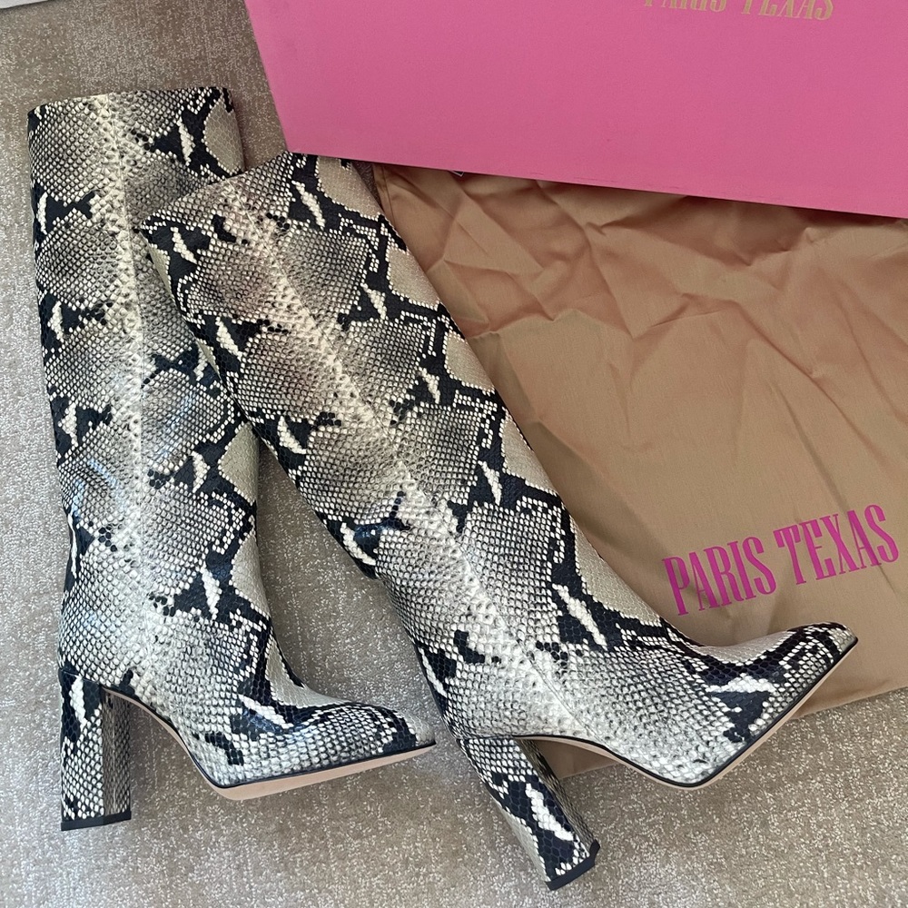 Paris Texas block heel Python knee high boots 37.5 (7.5)